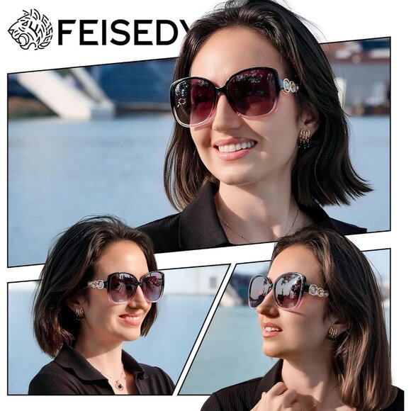 Women's Fashion Sunglasses Square Frame With Pearl Sparkling Eyes Protection - Picture 3 of 15